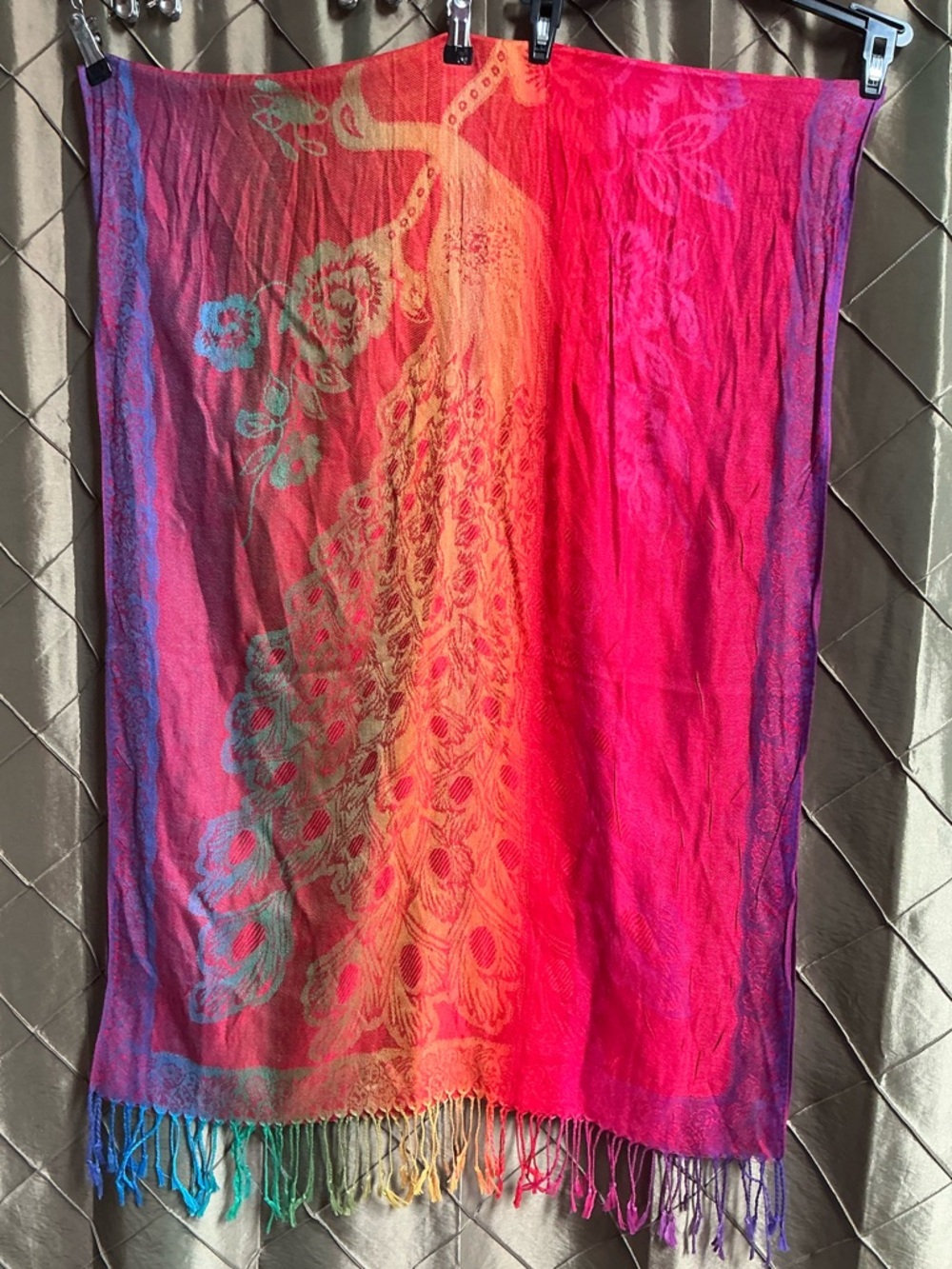 EUC- 100% Cashmere ‘Rainbow Peacock’ Pashmina